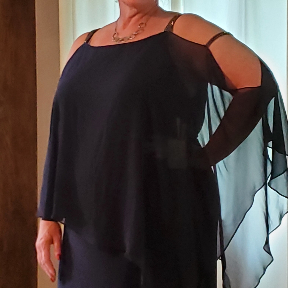 Navy size 22 floor length dress w/overlay